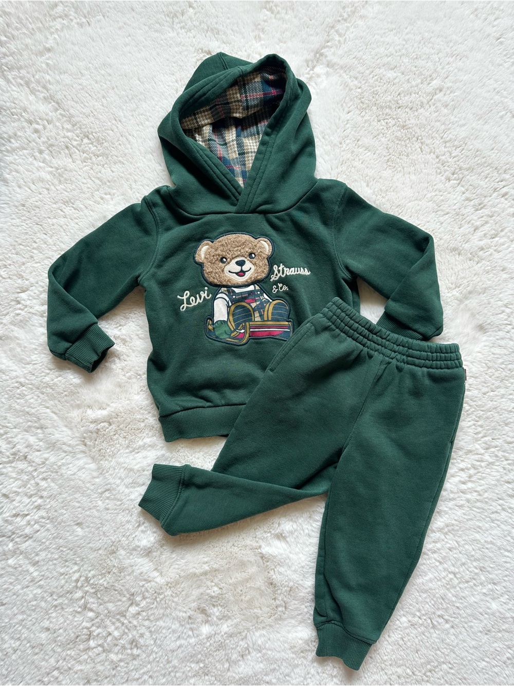 Levi's Kids Boy Dark Green Bear Hoodie & Joggers Set 24 months